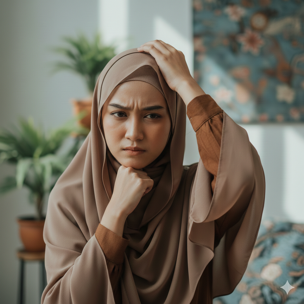 Kesal dengan rambut rusak dan gerah. (AI)